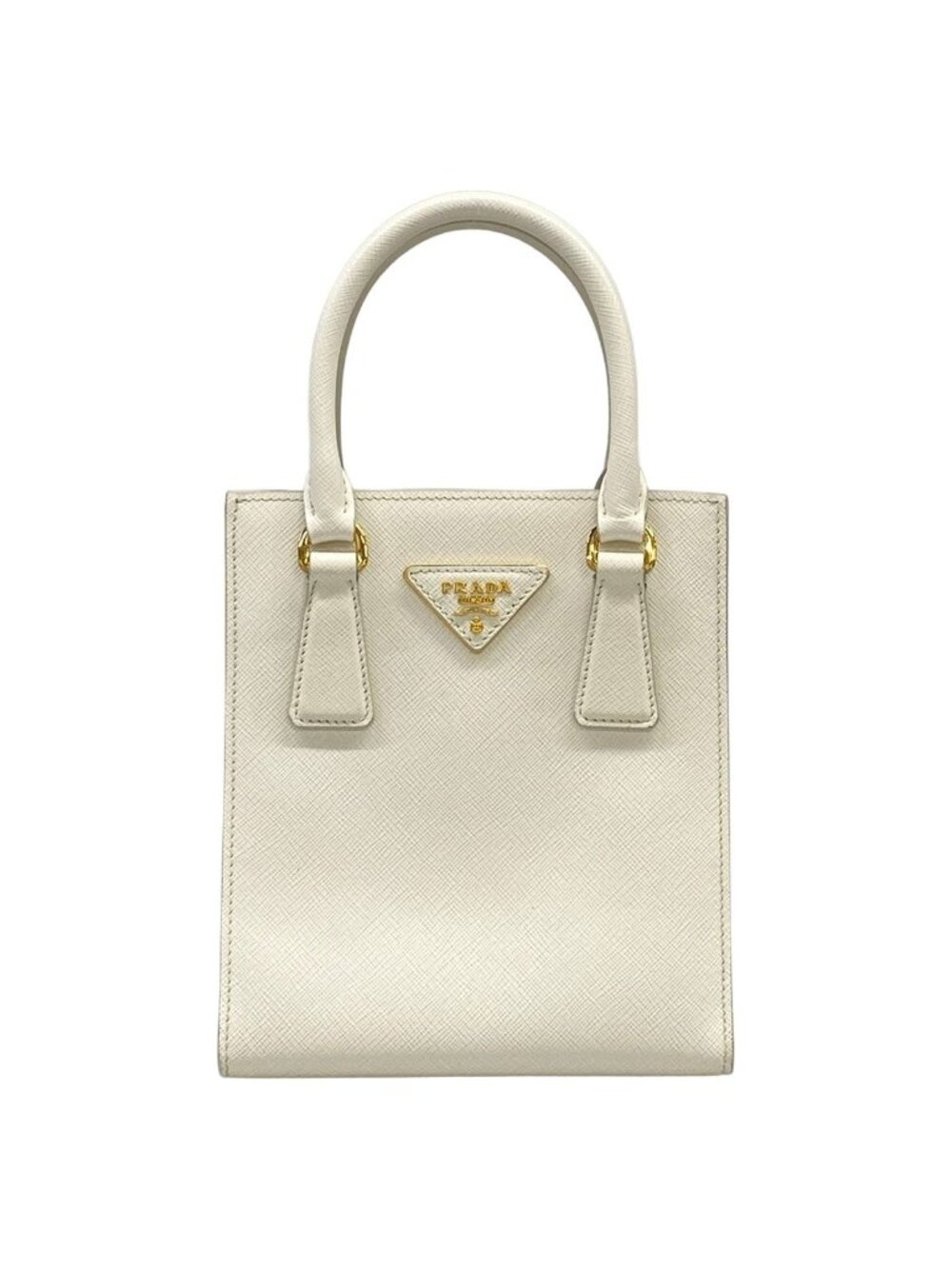 Prada Handbag Triangle Logo White Leather